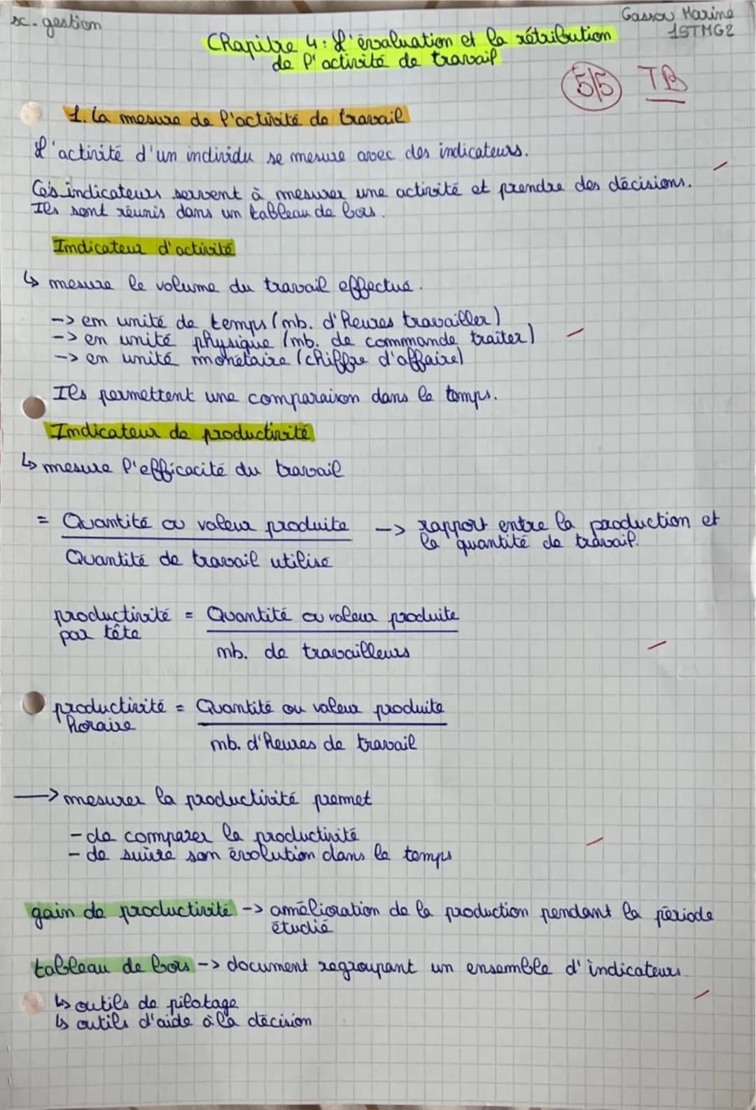 sc-gestion
Chapitre 4: L'évaluation et le rétribution
de P'activité de travail
1. La mesure de l'activité de travail
L'activité d'un indi