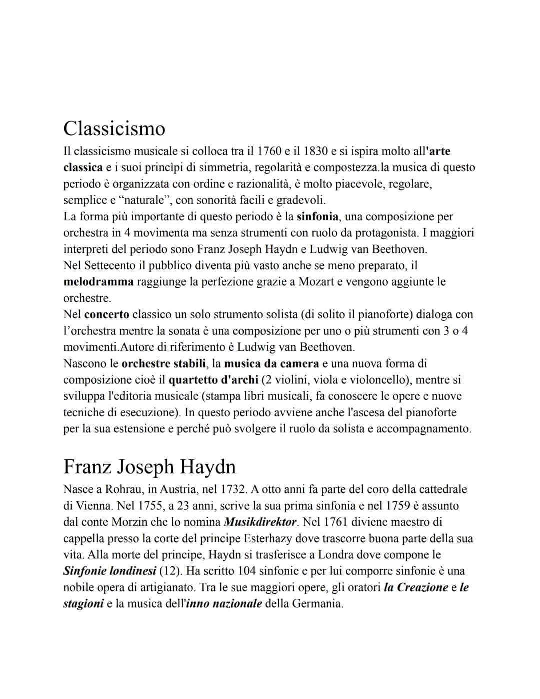 # Classicismo
Il classicismo musicale si colloca tra il 1760 e il 1830 e si ispira molto all'arte
classica e i suoi principi di simmetria,