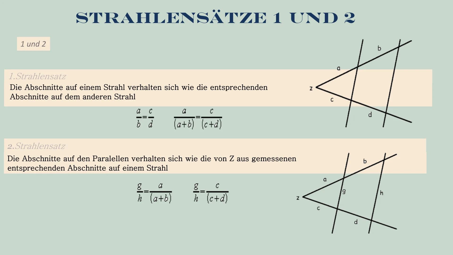 # Strahlensätze
GFS im Fach Mathe von Tamia
Lehrkraft Herr Öztürk Gliederung
1. Die Geschichte des Strahlensatzes
2. Verhältnisse, Ähnlich