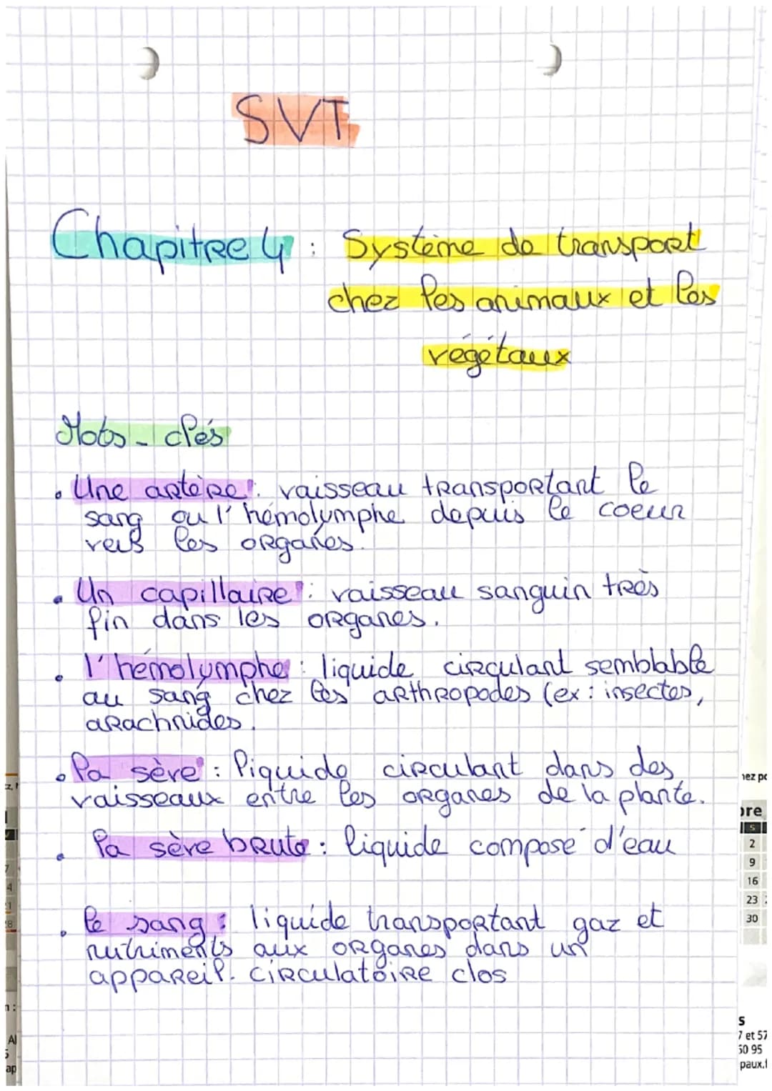 )
SVT
Chapitre 4: Systeme de transport
chez Pes animaux et les
végétaux
Mots-clés
• Une artere vaisseau transportant le
transportant coeur