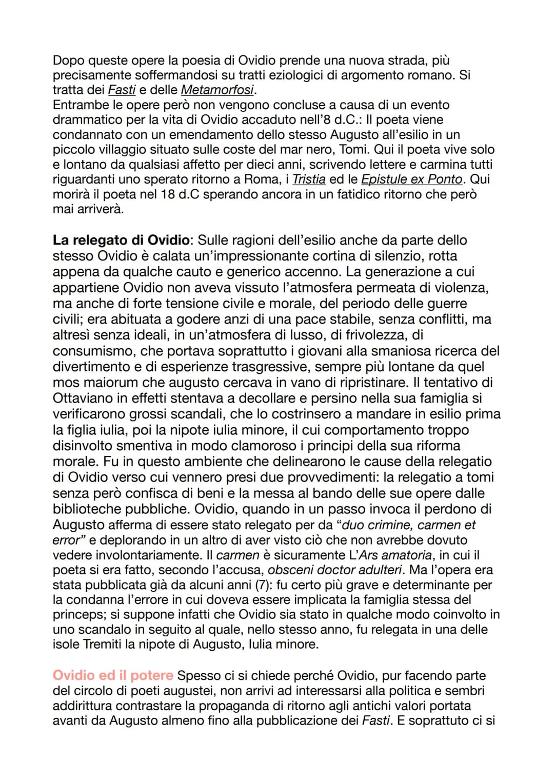 # Ovidio
Nella sua abbondantissima produzione poetica il poeta, riprendendo
generi già sfruttati, tenta di rinnovarli con i metodi della va