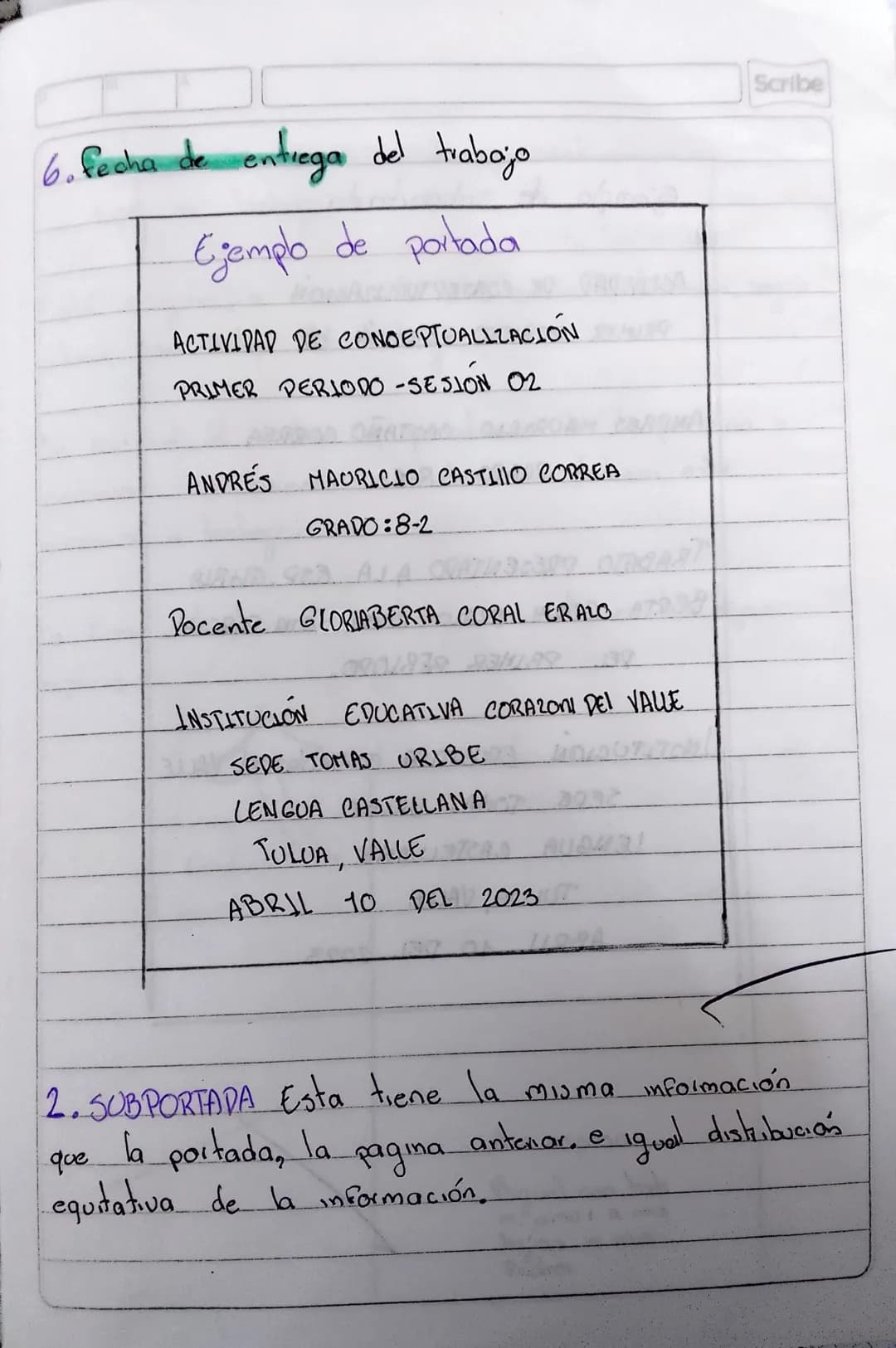 Victor
Hugo
Normas de ICONTEC
1. Titulo identificación del trabajo escrito, periodo o
semestre.
2. Nombre a apellido, completo del autor