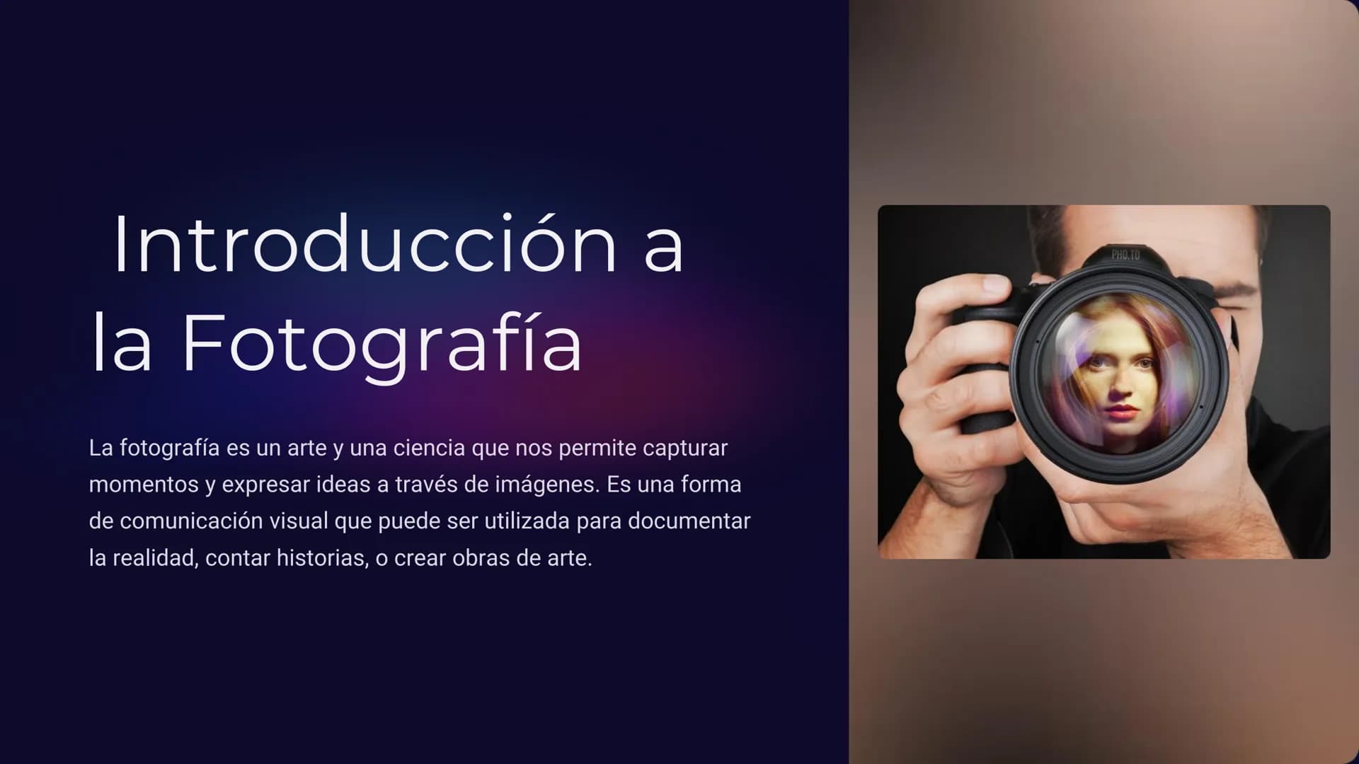 # Introducción a
la Fotografía
La fotografía es un arte y una ciencia que nos permite capturar
momentos y expresar ideas a través de imágen