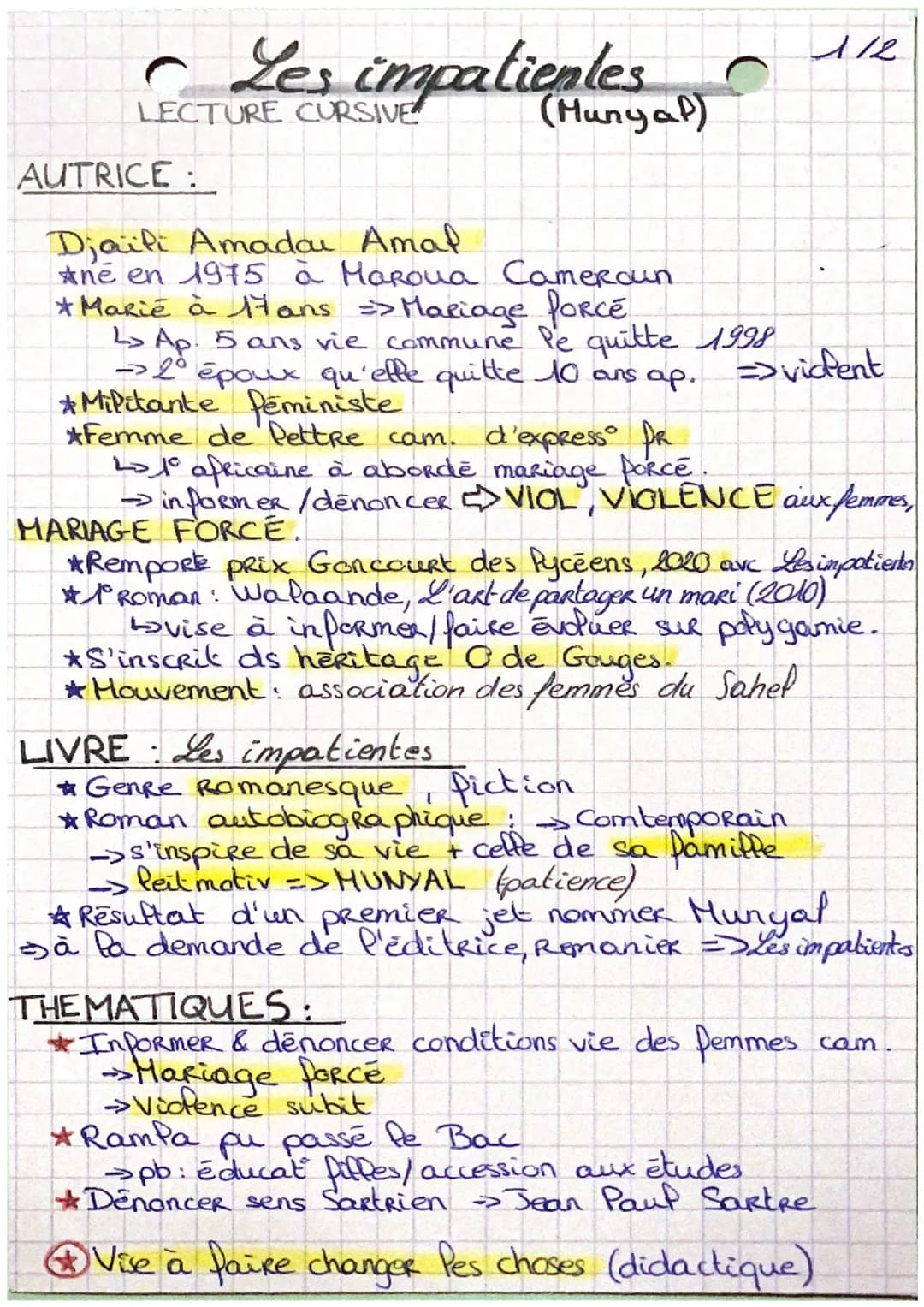 # Les impatientes
Compalle Munyap)
LECTURE CURSIVE
AUTRICE:
Djaili Amadar Amal
* Ané en 1975 à Maroua Cameroun
* Marié à Hans Mariage forc