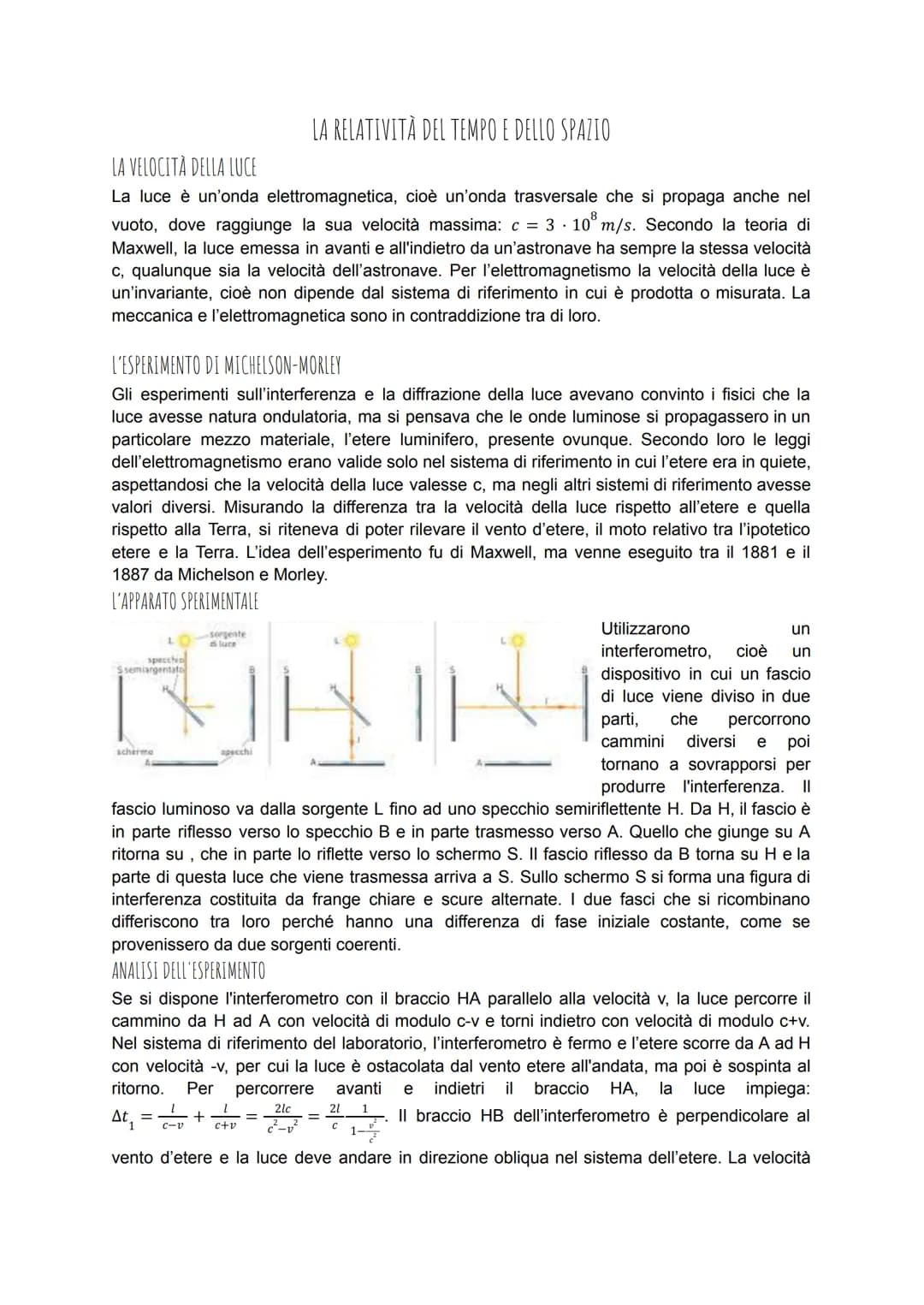 # LA VELOCITÀ DELLA LUCE
LA RELATIVITÀ DEL TEMPO E DELLO SPAZIO
La luce è un'onda elettromagnetica, cioè un'onda trasversale che si propaga
