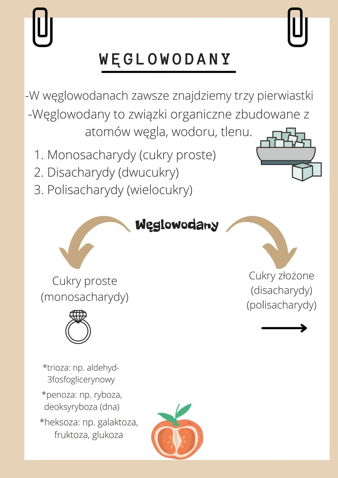 # WĘGLOWODANY
-W węglowodanach zawsze znajdziemy trzy pierwiastki
-Węglowodany to związki organiczne zbudowane z
atomów węgla, wodoru, tlen