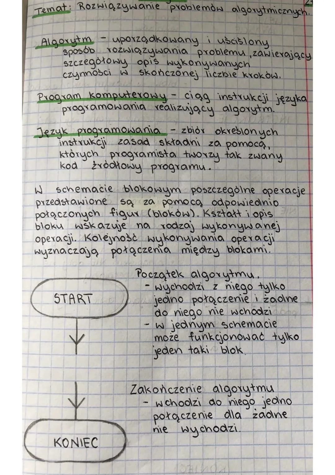 Temat: Rozwiązywanie problemów algorytmicznych.
Algorytm - uporządkowany i ušciślony
sposób rozwiązywania problemu, zawierający
szczegółowy