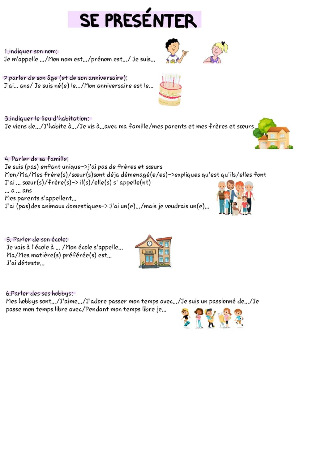 ~~ FÜR DELF ~~ # SE PRESENTER
1. indiquer son nom:
Je m'appelle.../Mon nom est.../prénom est.../ Je suis...
2. parler de son âge (et de so