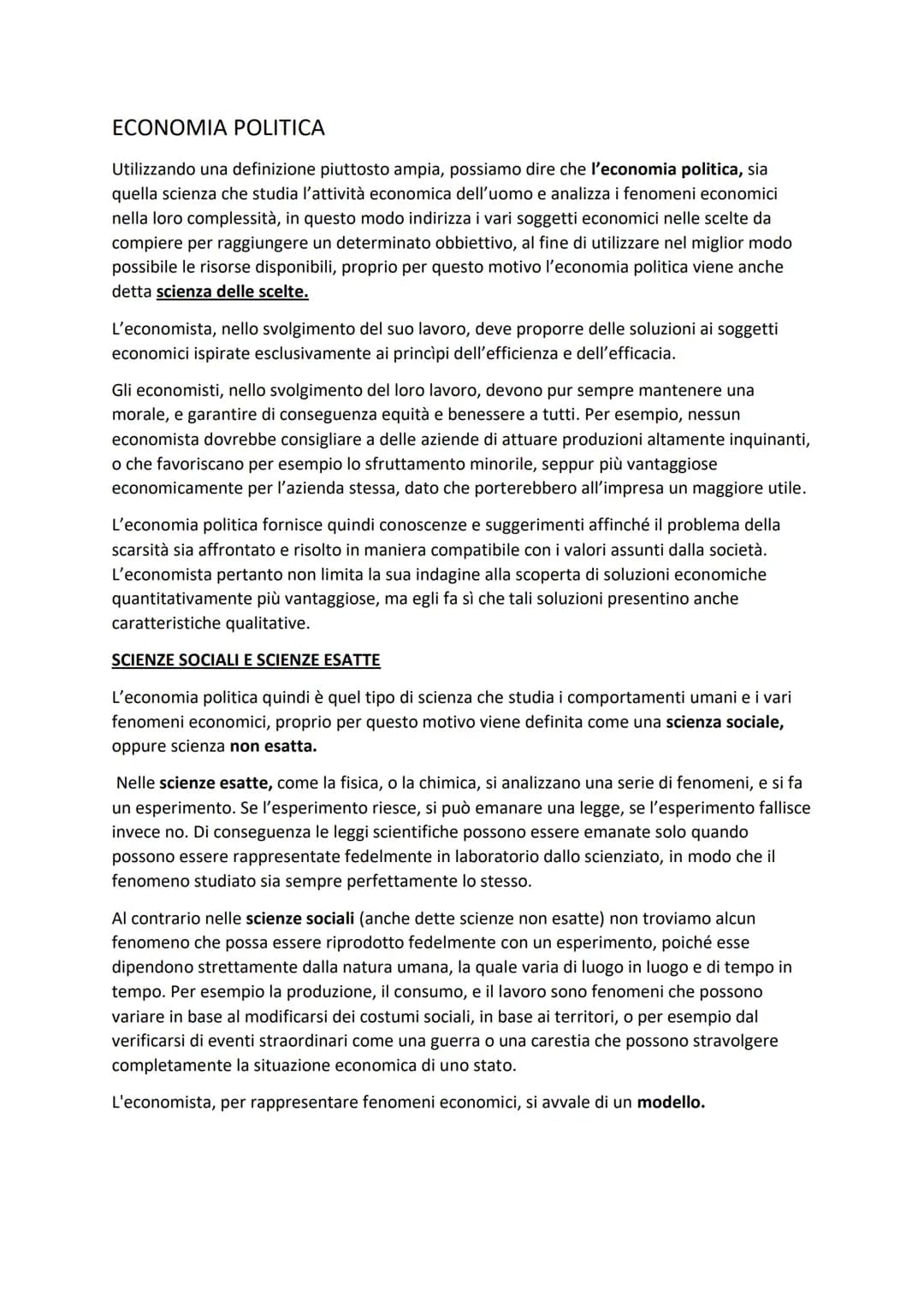 # ECONOMIA POLITICA
Utilizzando una definizione piuttosto ampia, possiamo dire che l'economia politica, sia
quella scienza che studia l'att