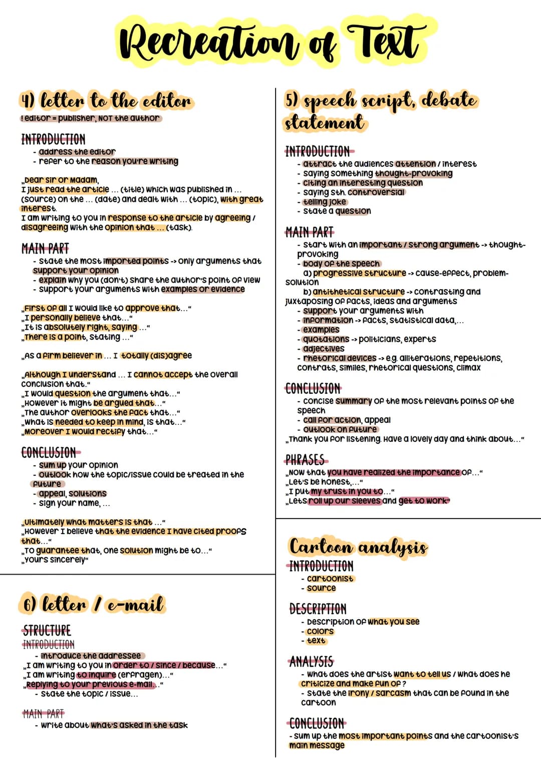 # Recreation of Text
1) comment
STRUCTURE
INTRODUCTION
- introduce the topic/make a general statement
- !attract the readers attention