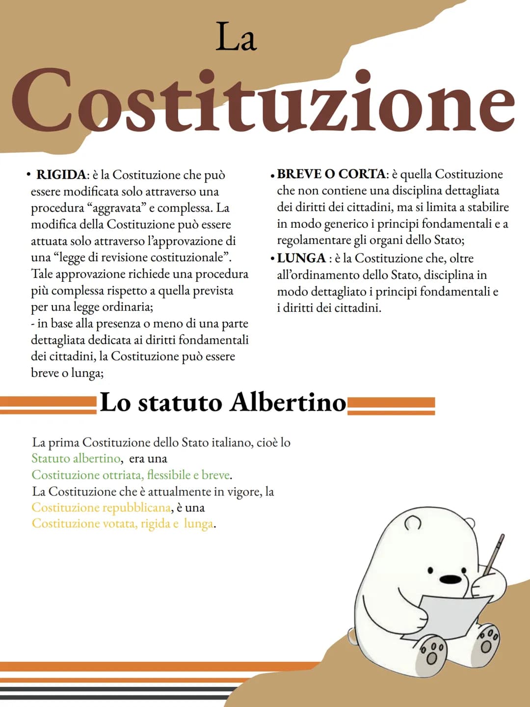 # La
# Costituzione
## I caratteri
La Costituzione può avere diverse caratteristiche in base
alla modalità di emanazione, la Costituzione