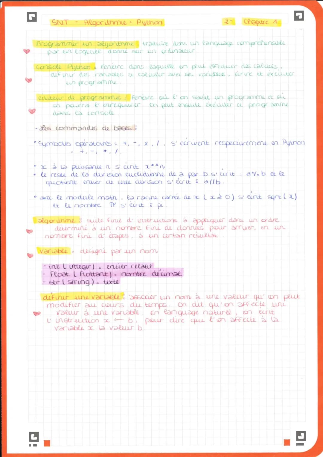 SNT - Algorithmie - Python
2- Chapitre 1
Programmer un segorithime traduire dans un language comprehenable
par un coglier donné sur un ord