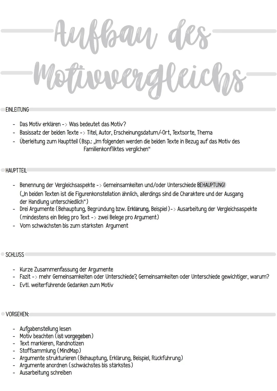 # Aufbau des
# Motivvergleichs-
EINLEITUNG
- Das Motiv erklären -> Was bedeutet das Motiv?
- Basissatz der beiden Texte -> Titel, Autor,