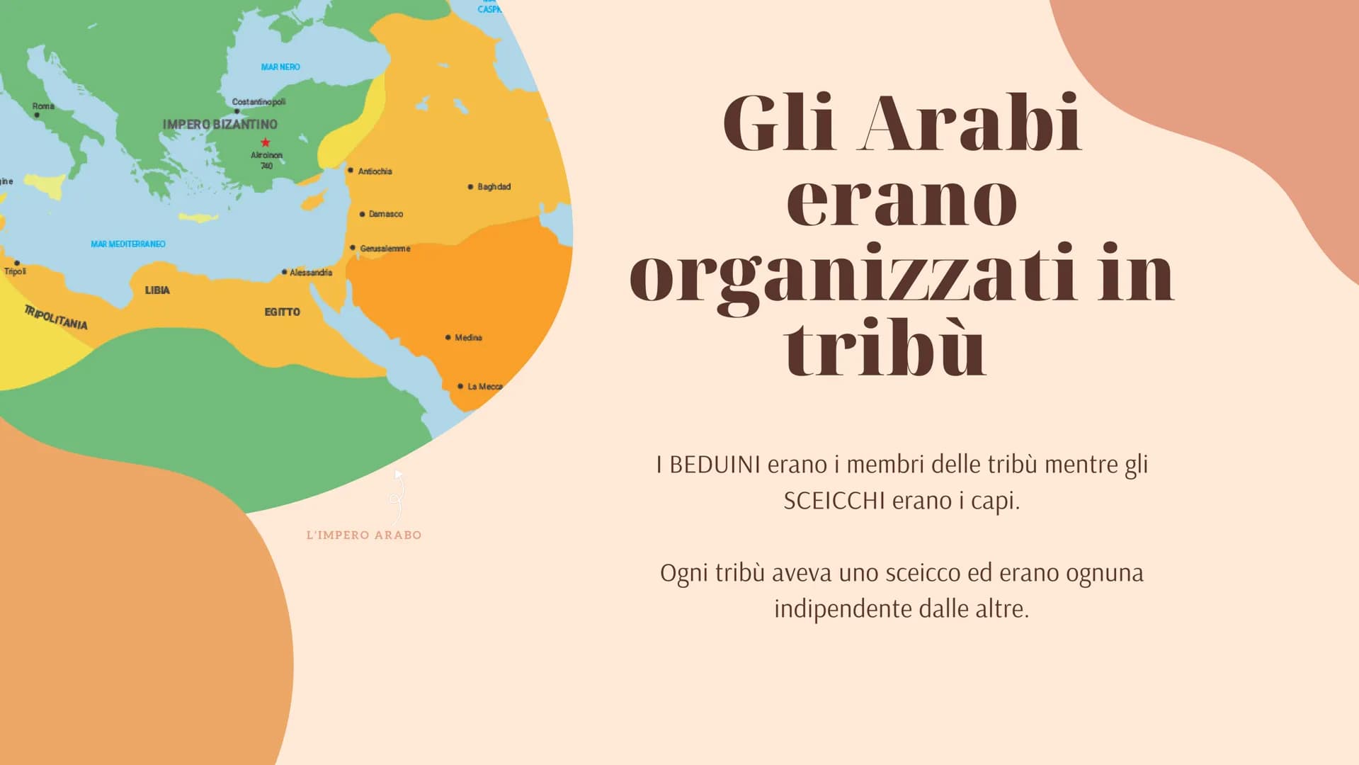 MARGHERITA
Gli arabi Nel VII sec.
inizia
l'espansione
degli arabi
Gli Arabi erano un popolo nomade proveniente dalla
penisola Arabica.
Si