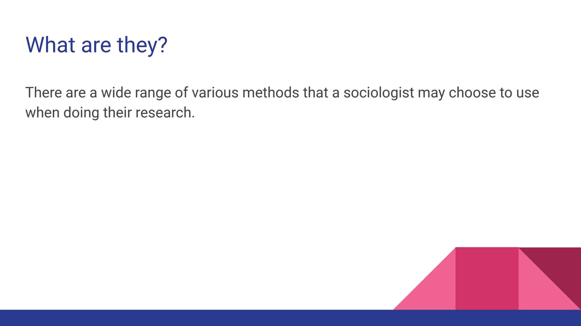 # AQA Sociology: Sociological Research Methods What are they?
There are a wide range of various methods that a sociologist may choose to us