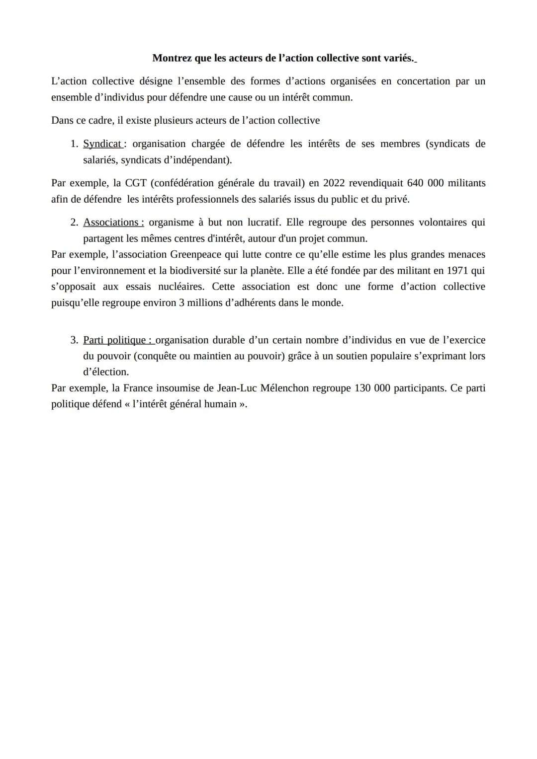 # A l'aide de deux exemples, vous montrerez que l'engagement politique
prend des formes variées.
L'engagement politique désigne l'ensemble