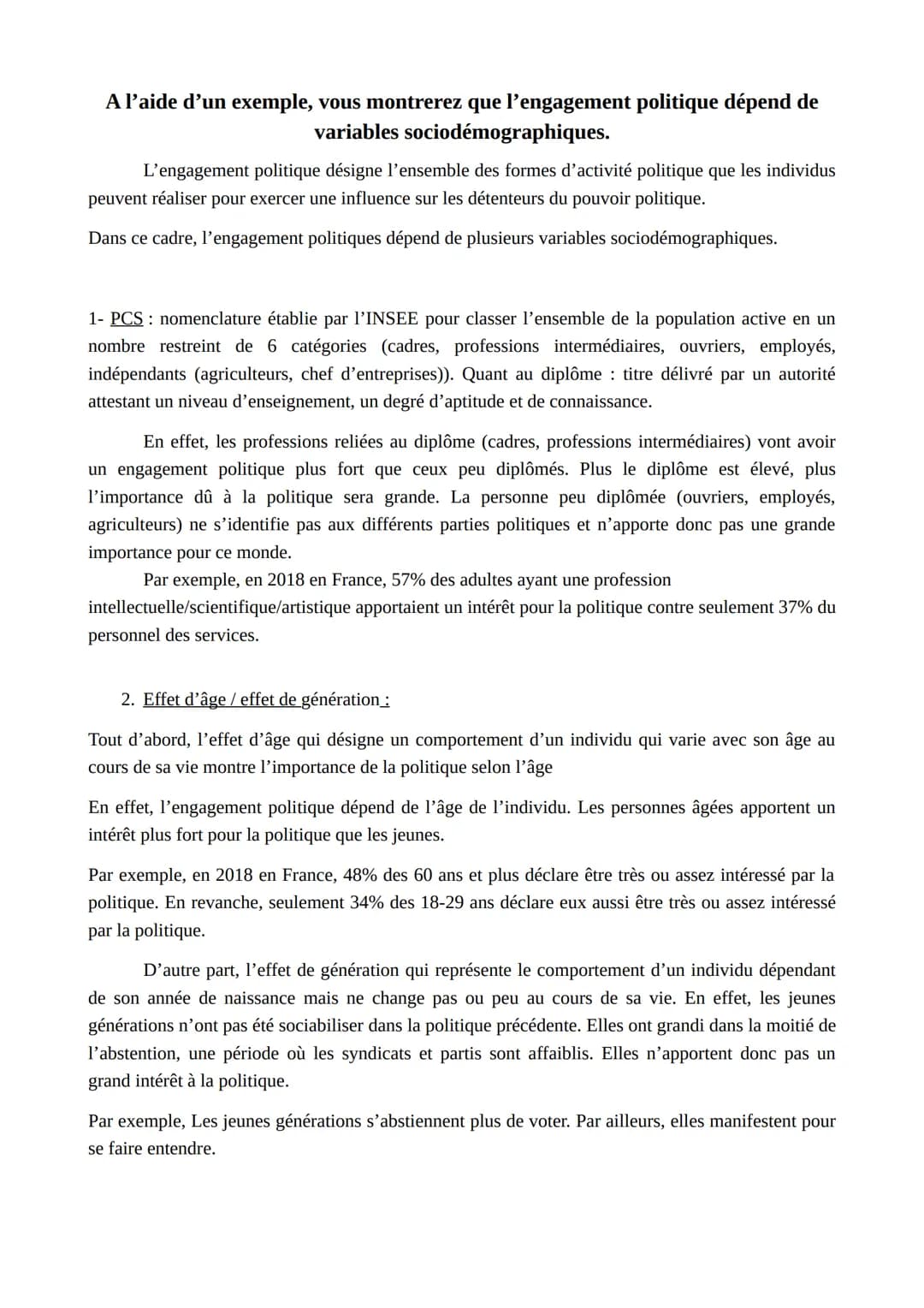 # A l'aide de deux exemples, vous montrerez que l'engagement politique
prend des formes variées.
L'engagement politique désigne l'ensemble