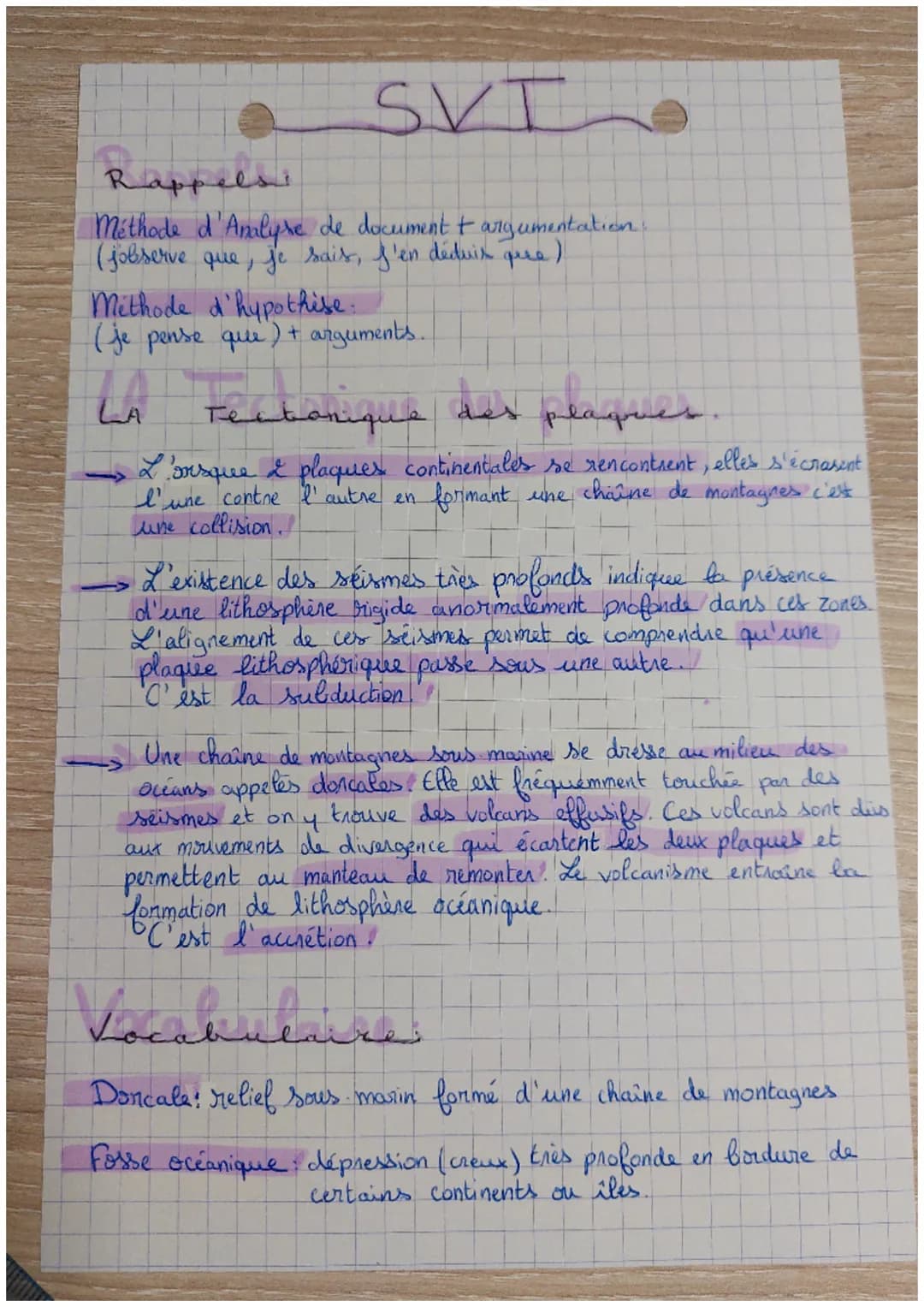 # Rappelsi
SVT
Méthode d'Analyse de document + argumentation.
(jobserve que, je sais, J'en déduis qure)
Méthode d'hypothese.
(je pense que
