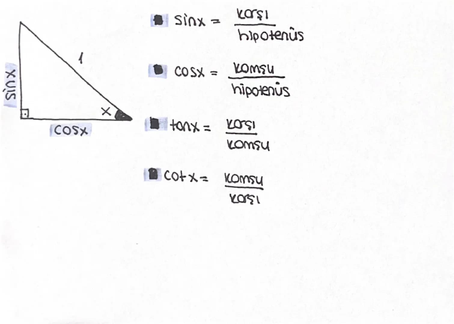 XUIS
1
COSX
X
hipotenûs
15,07
= XUIS
COSX =
komsu
hipotenus
tonx =
=Y
13.07
komsu
cotx= komsu
1307 TRIGONOMETRIK FONKSİYONLAR