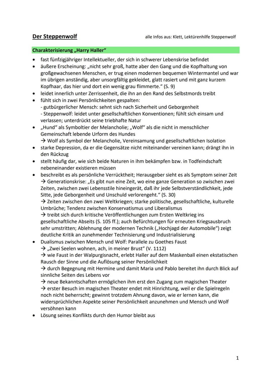 # Der Steppenwolf
Charakterisierung „Harry Haller"
alle Infos aus: Klett, Lektürenhilfe Steppenwolf
* fast fünfzigjähriger Intellektuel