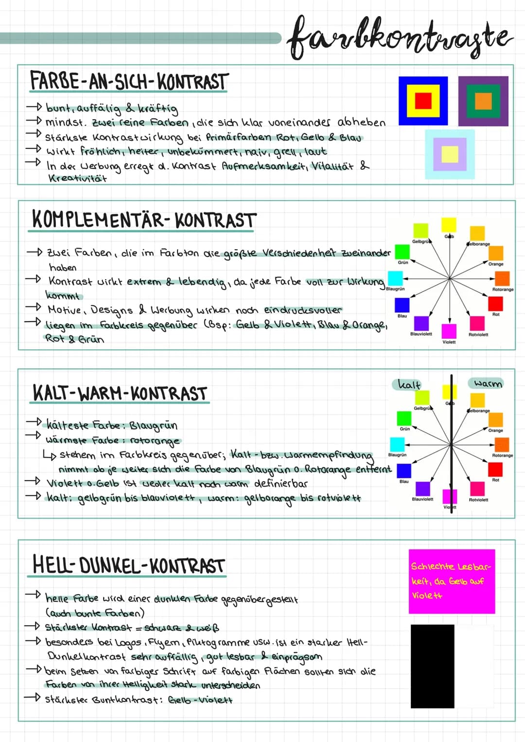 # farbkontraste
FARBE-AN-SICH-KONTRAST
→bunt, auffälig & kräftig
→mindst. Zwei reine Farben, die sich klar voneinander abheben.
→Stärkst