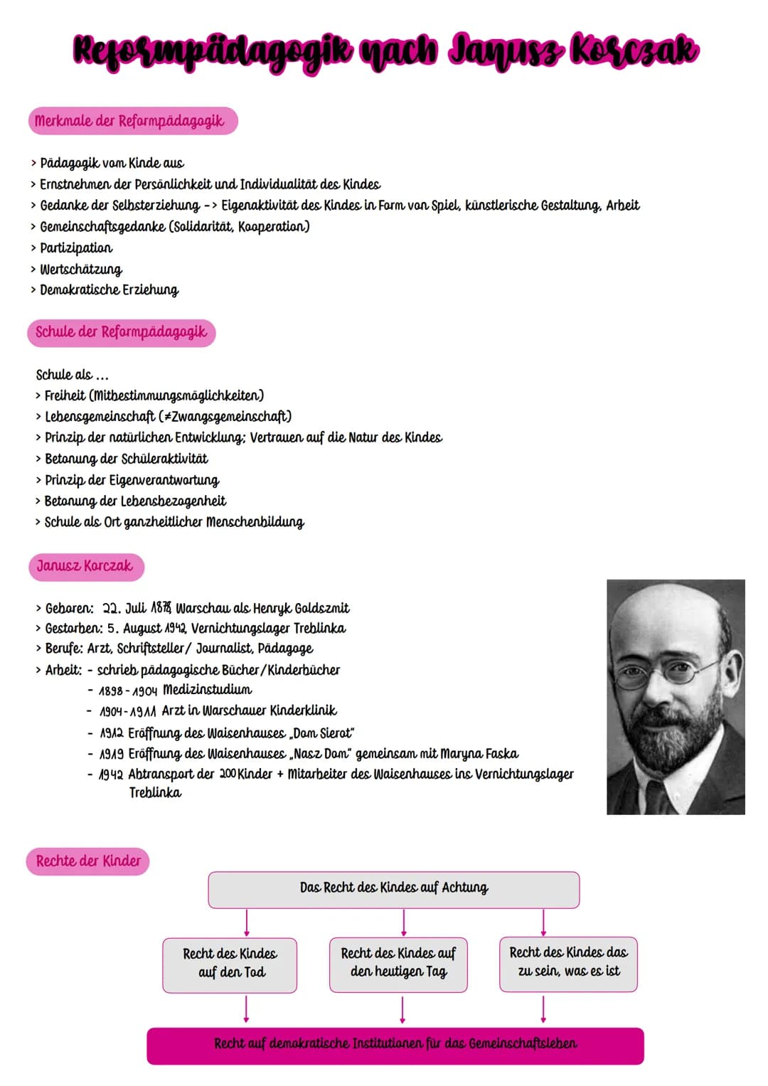 # Reformpädagogik nach Janusz Kerosak
Merkmale der Reformpädagogik
> Pädagogik vom Kinde aus
> Ernstnehmen der Persönlichkeit und Individu