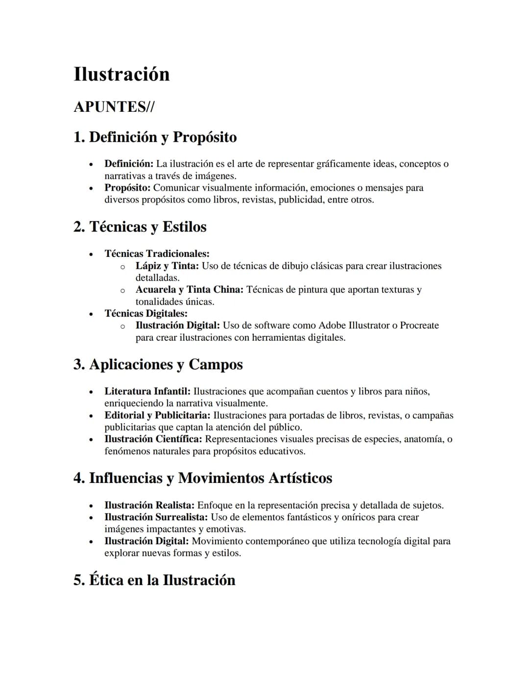 # Ilustración
APUNTES//
1. Definición y Propósito
- Definición: La ilustración es el arte de representar gráficamente ideas, conceptos o