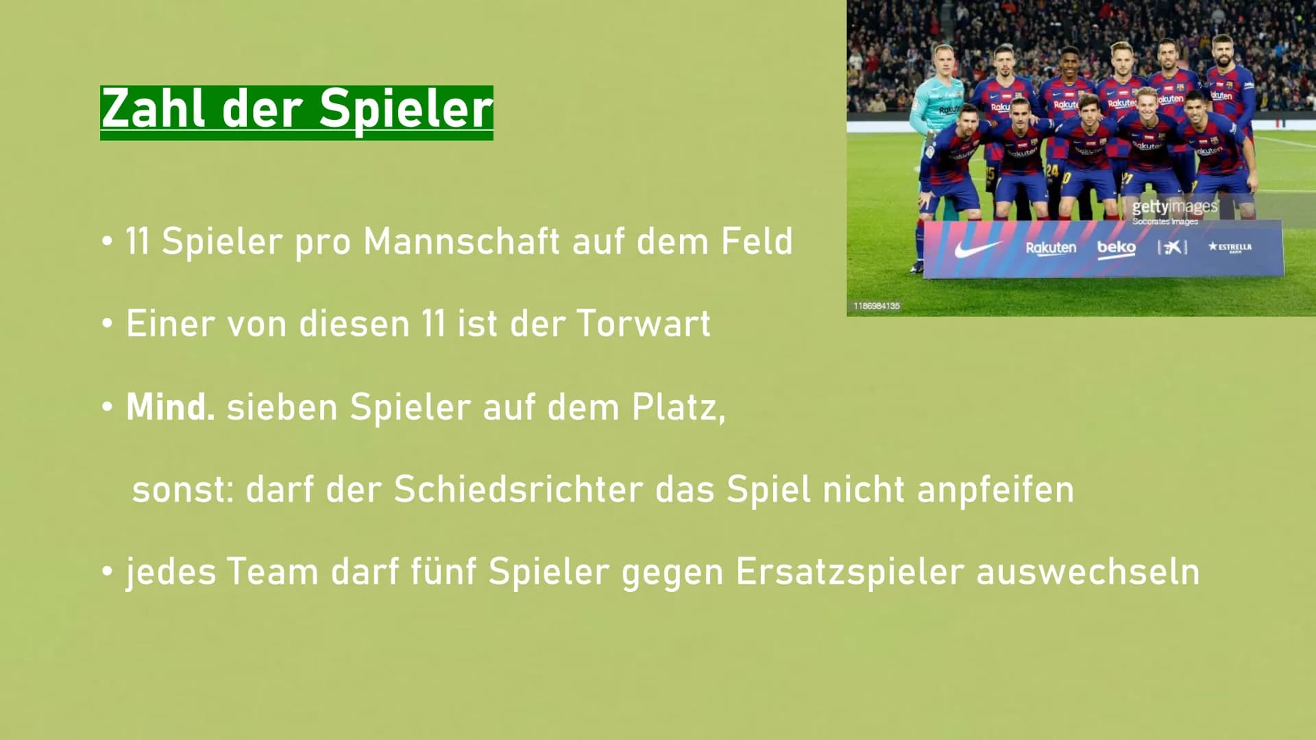 # Fußball Gliederung
1. Allgemein
2. Spielfeld
3. Spielpositionen
4. Die wichtigsten Regeln
5. Rote und gelbe Karte Was ist Fußball?
• Bal