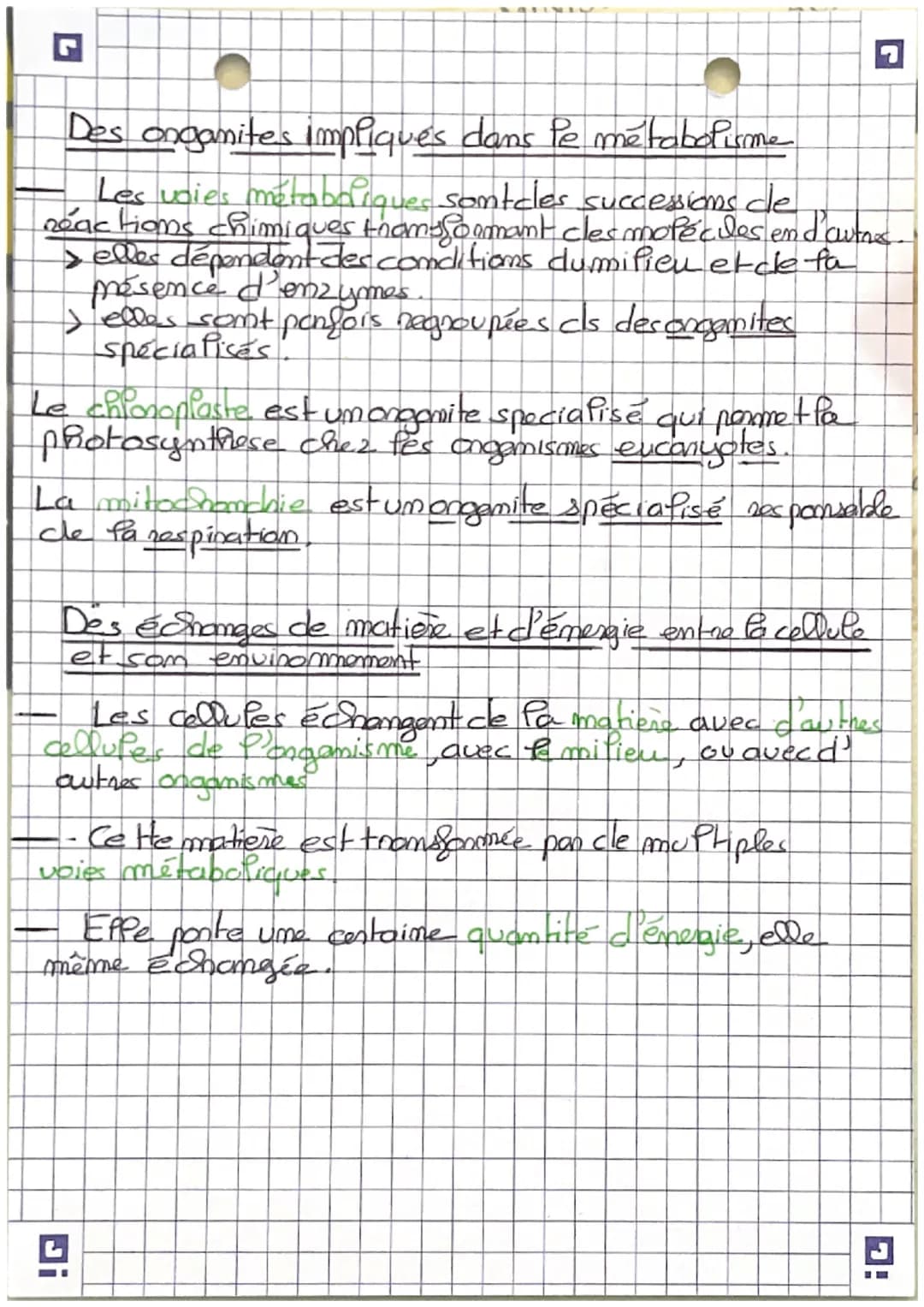 # Sciences.
- le métabolisme
Des transformators chimiques au sein des
cellistes
- Ume cellule, chloronnyfiome exposée à la fumiera
en Mese
