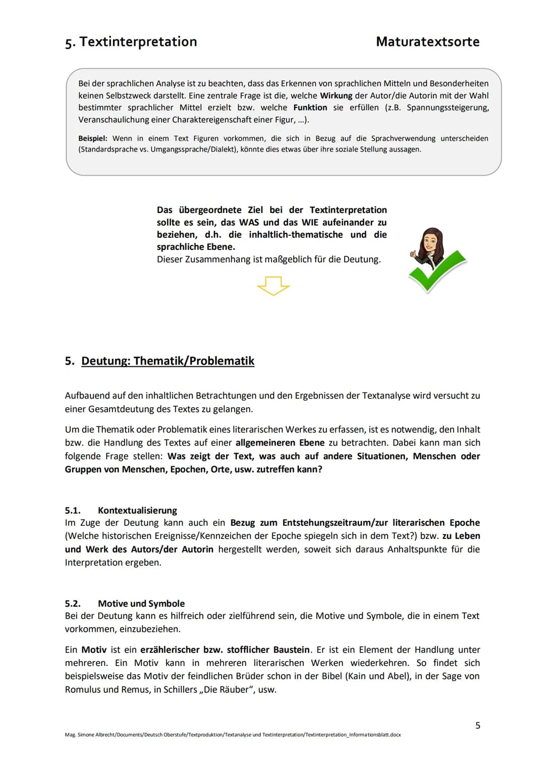 5. Textinterpretation
Die Textinterpretation umfasst folgende Aspekte:
Einleitung
Eckdaten des Ausgangstextes
Thema des zu interpretierend