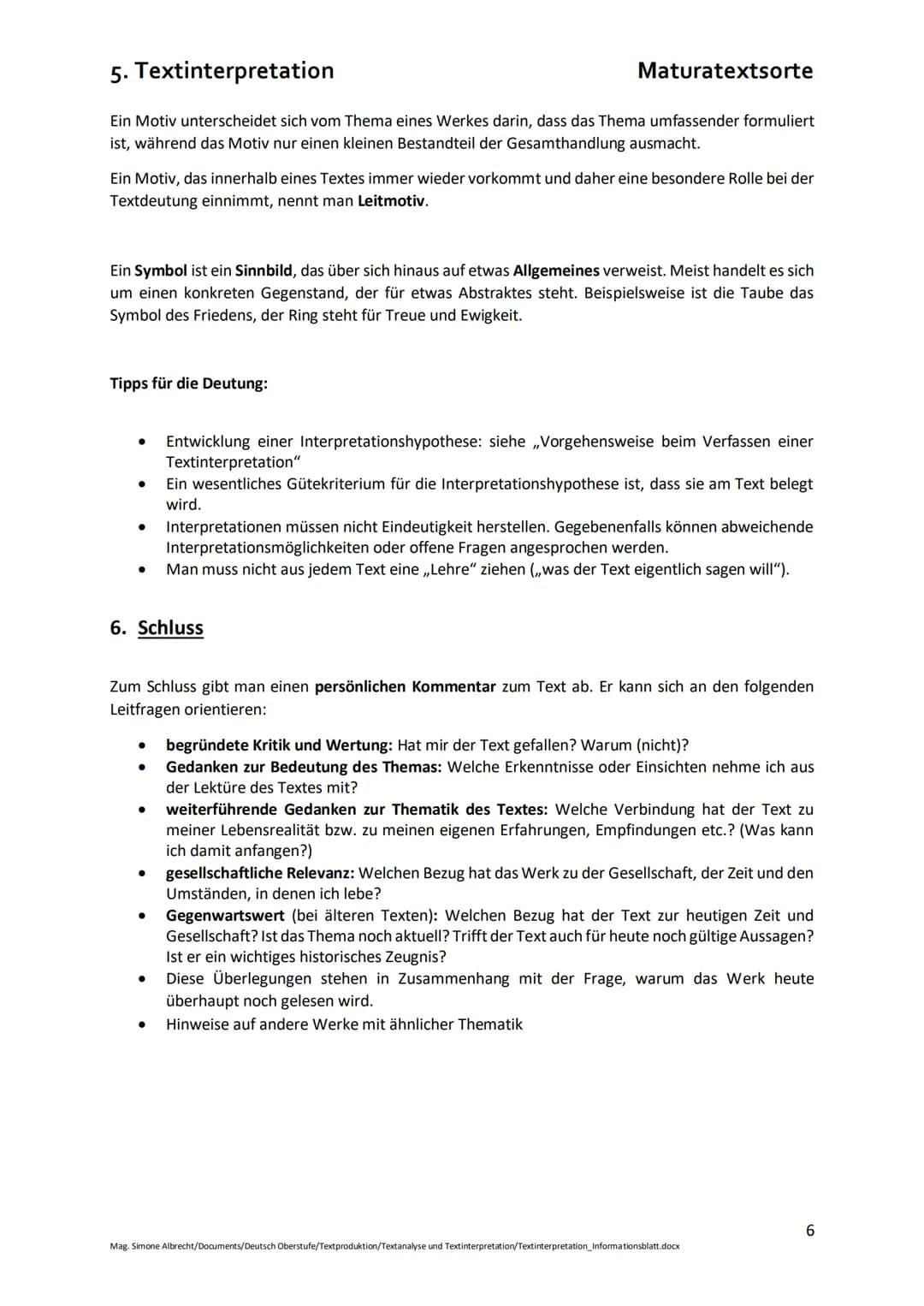 5. Textinterpretation
Die Textinterpretation umfasst folgende Aspekte:
Einleitung
Eckdaten des Ausgangstextes
Thema des zu interpretierend