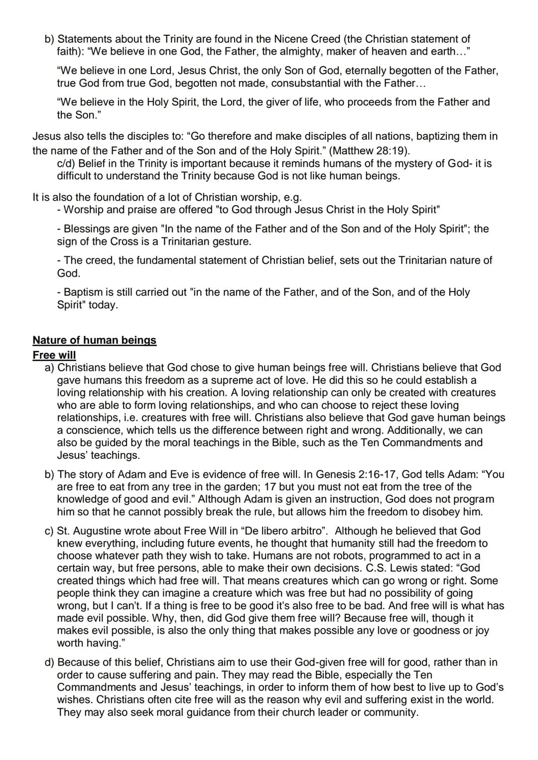 Higher RMPS Revision Guide
Christianity
Mandatory Content
Beliefs:
- beliefs about God
- nature of human beings: free will; sin; stewards
-