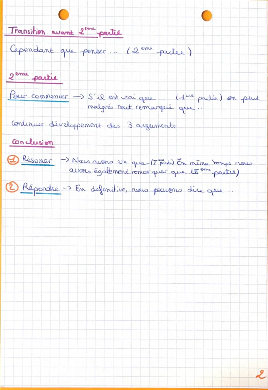 # Méthode Dissertation Philo
## Intro:
1. Pour commencer --> Je réponds
2. Il semble à première vue que...
3. Pourquoi ? --> En effet, -->