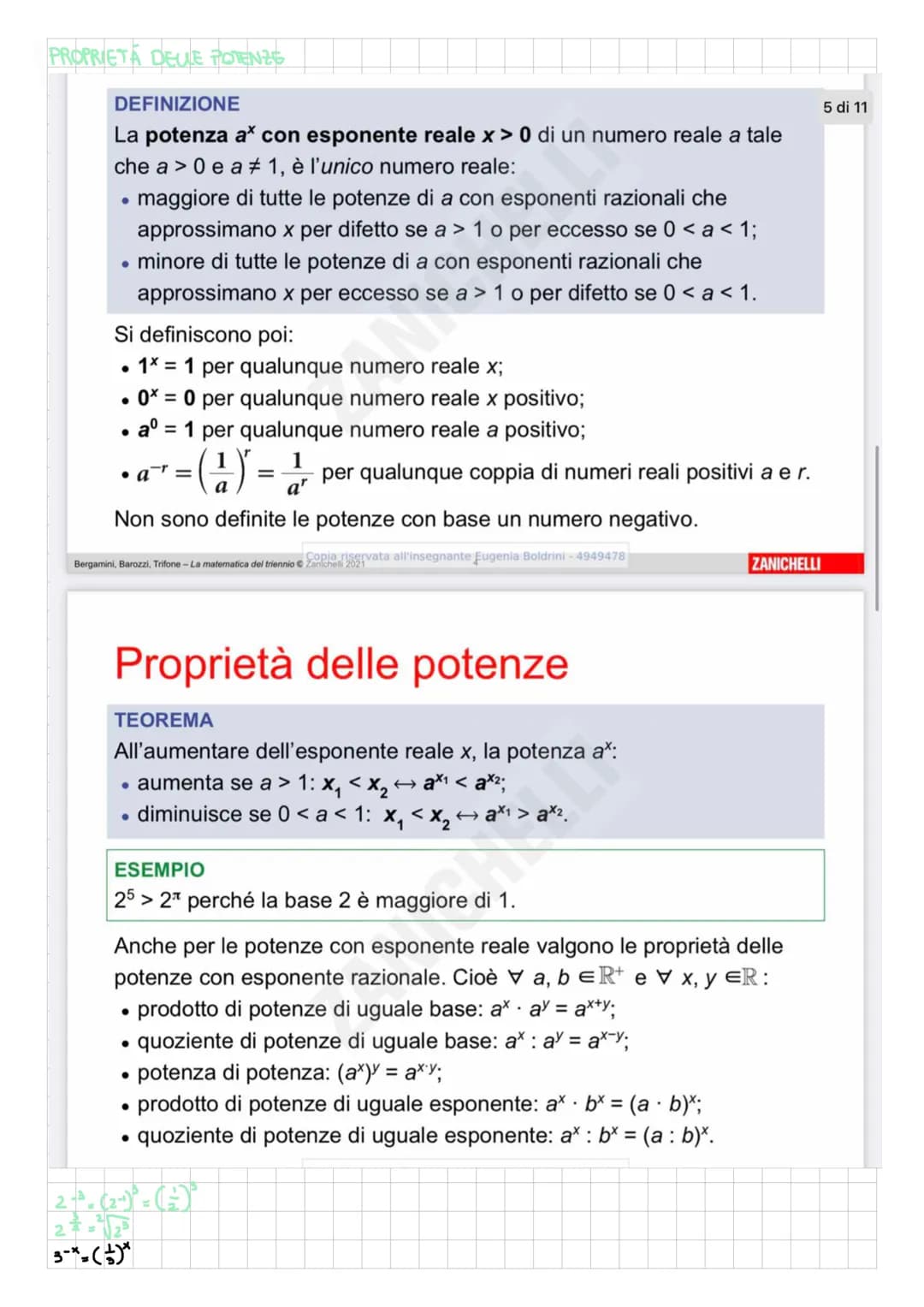 # PROPRIETA DELLE POTENZE
DEFINIZIONE
La potenza aˣ con esponente reale x > 0 di un numero reale a tale
che a > 0 e a ≠ 1, è l'unico numer