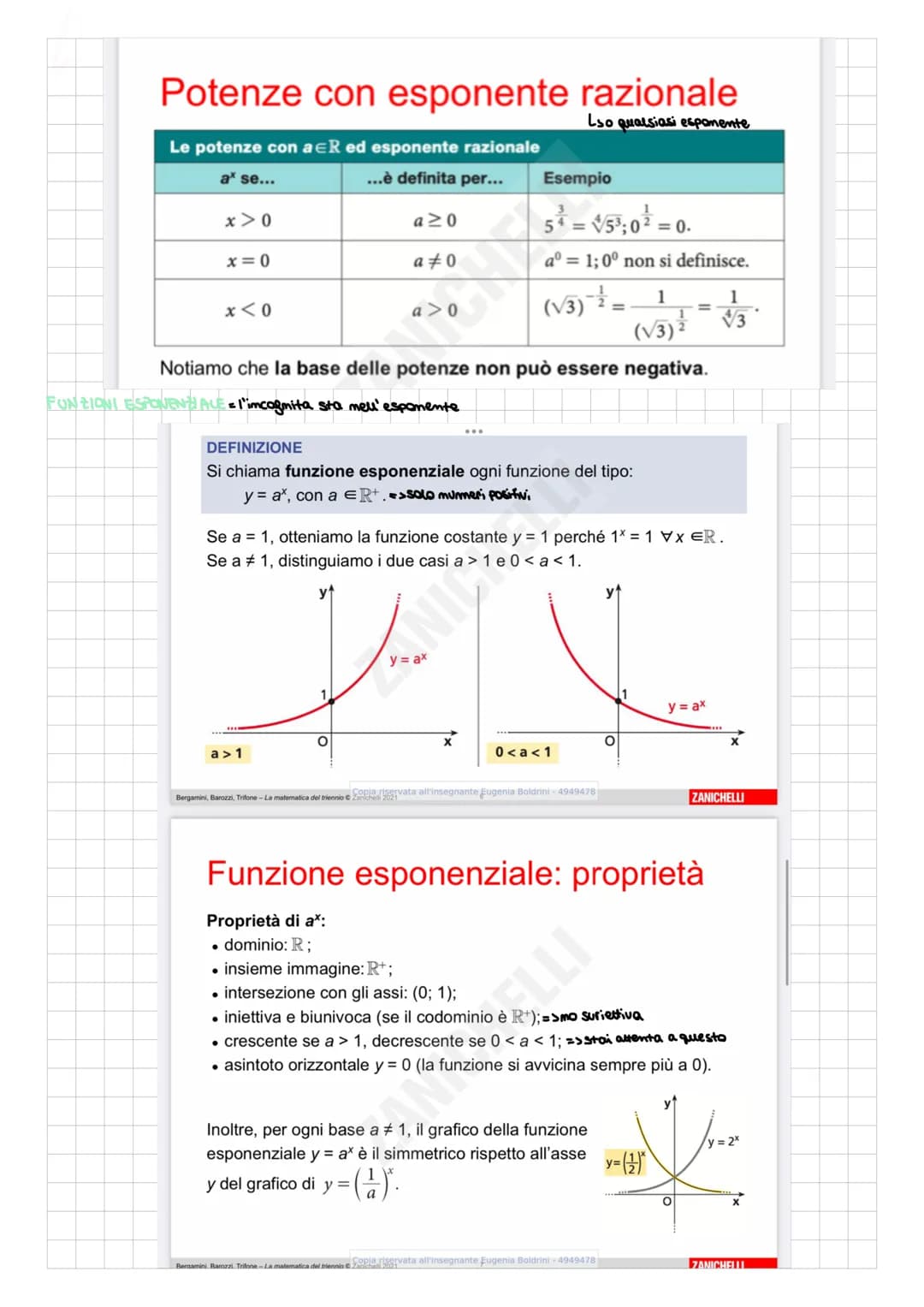# PROPRIETA DELLE POTENZE
DEFINIZIONE
La potenza aˣ con esponente reale x > 0 di un numero reale a tale
che a > 0 e a ≠ 1, è l'unico numer