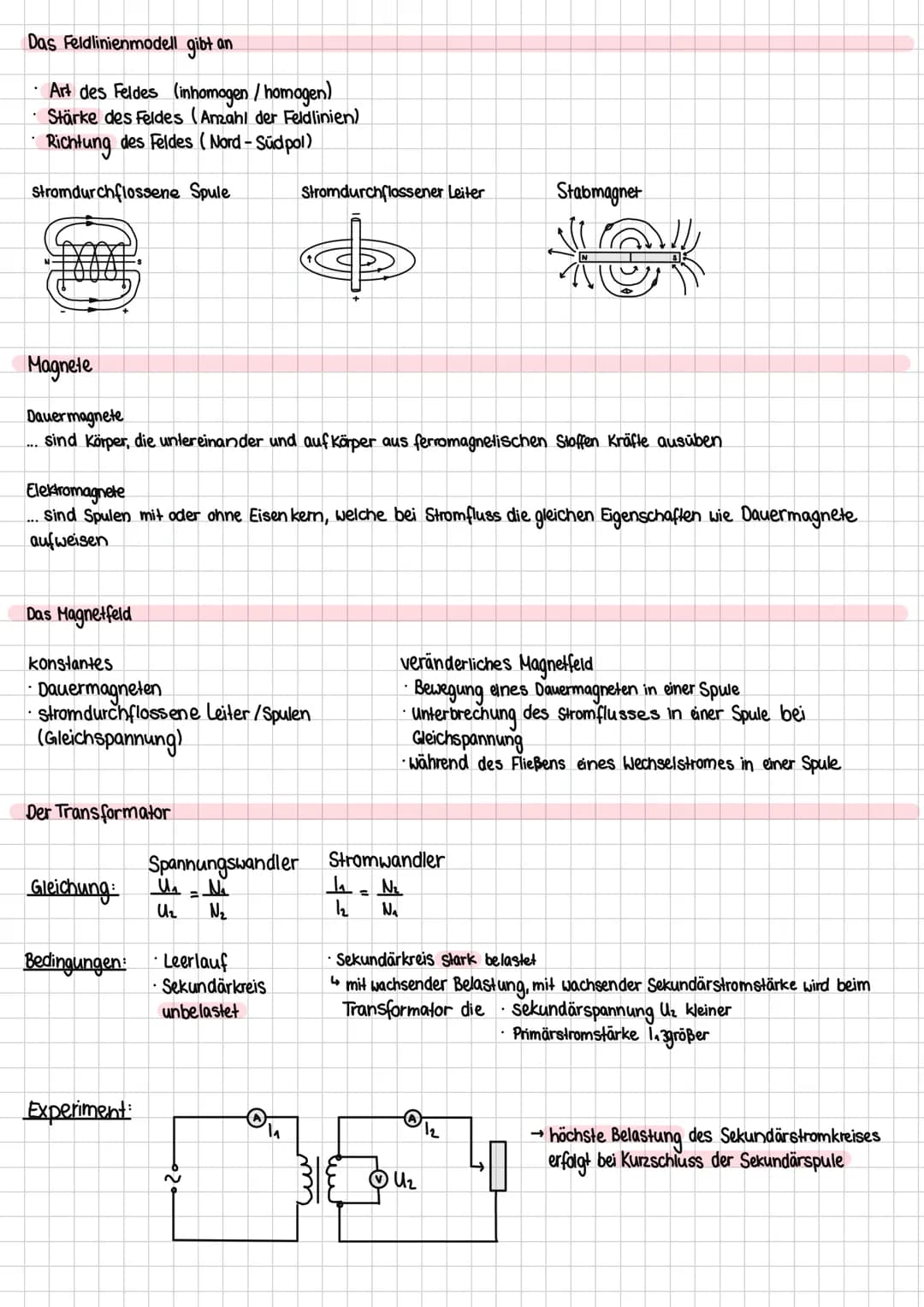# LERNZETTEL
Die elektromagnetische Induktion
Eine Induktionsspannung trifft auf, wenn sich bei der Bewegung zwischen Magnet und Spule das