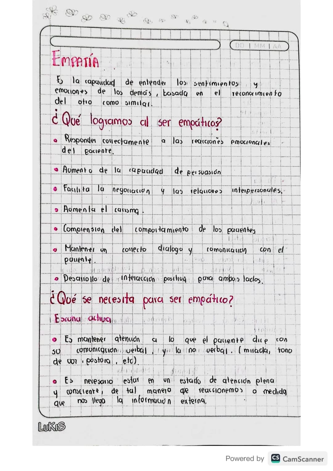 # EMPATÍA
V
4
DDMM AA
Es la capalidad de entender los sentimientos
y
el
reconocimiento
emociones de los demás, basada en
del
otro
como simi