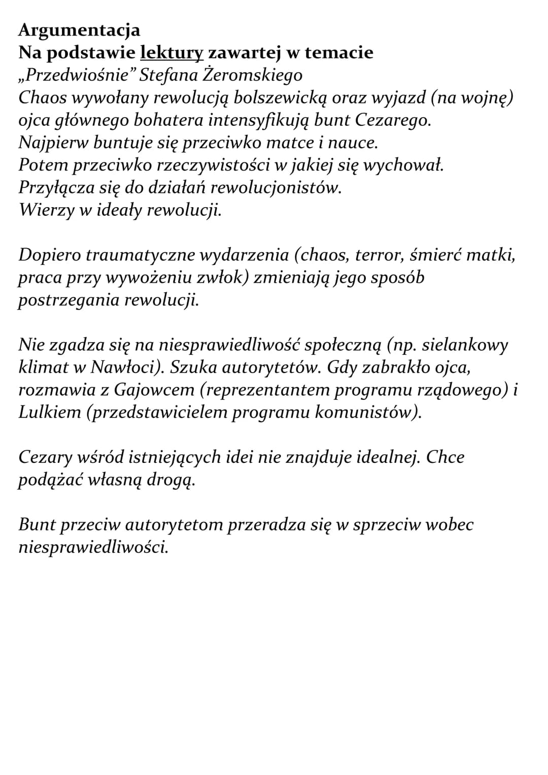 # Młodość jako czas buntu.
Omów zagadnienie na podstawie Przedwiośnia Stefana
Żeromskiego. W swojej odpowiedzi uwzględnij również
wybrany k