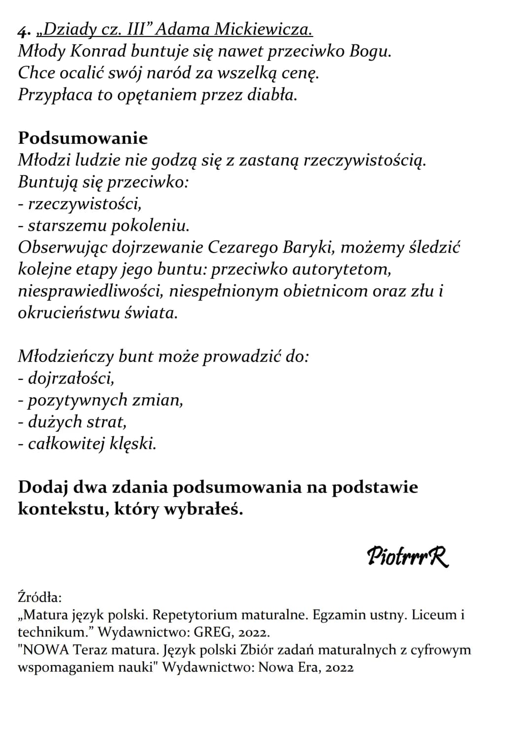 # Młodość jako czas buntu.
Omów zagadnienie na podstawie Przedwiośnia Stefana
Żeromskiego. W swojej odpowiedzi uwzględnij również
wybrany k