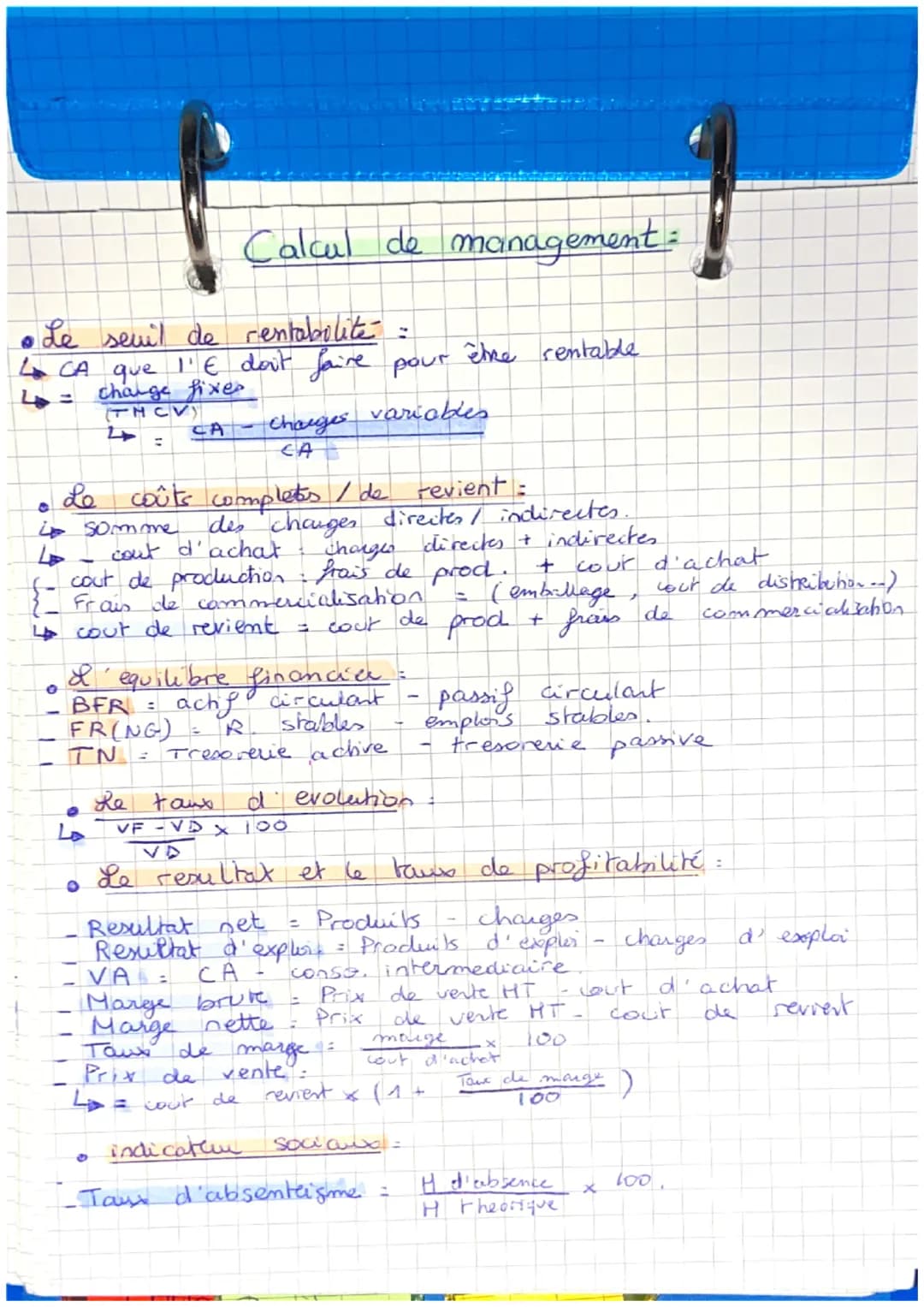 # Calcul de management:
- Le sevil de rentabolite =
LCA que l' E doit faire pour être rentable
Lo charge fixes
ها
(THCV)
CA-charg