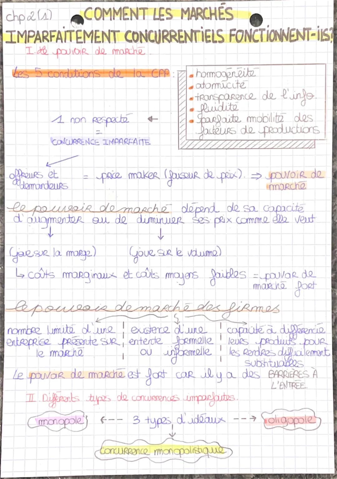 chp 2 (1)
# COMMENT LES MARCHÉS
## IMPARFAITEMENT CONCURRENTIELS FONCTIONNENT-ILS?
I. de pouvoir de marche
Les 5 conditions de la CPP:
- h