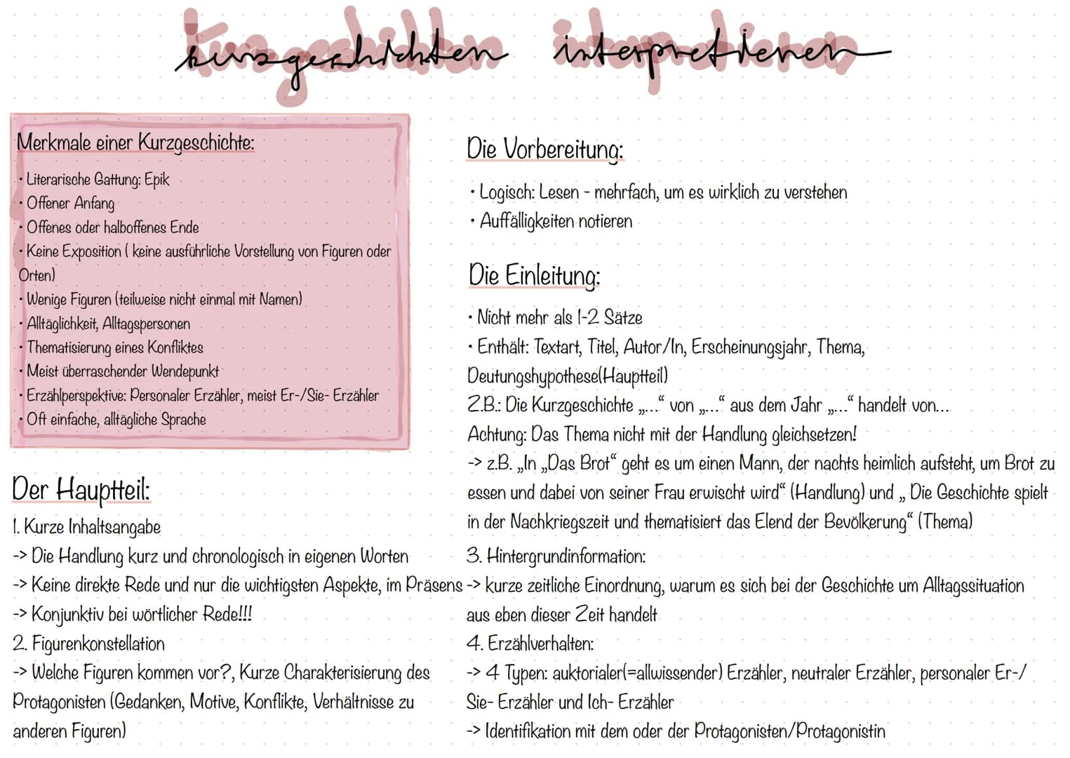 # buragechishten interpretteren
Merkmale einer Kurzgeschichte:
* Literarische Gattung: Epik
* Offener Anfang
* Offenes oder halboffe