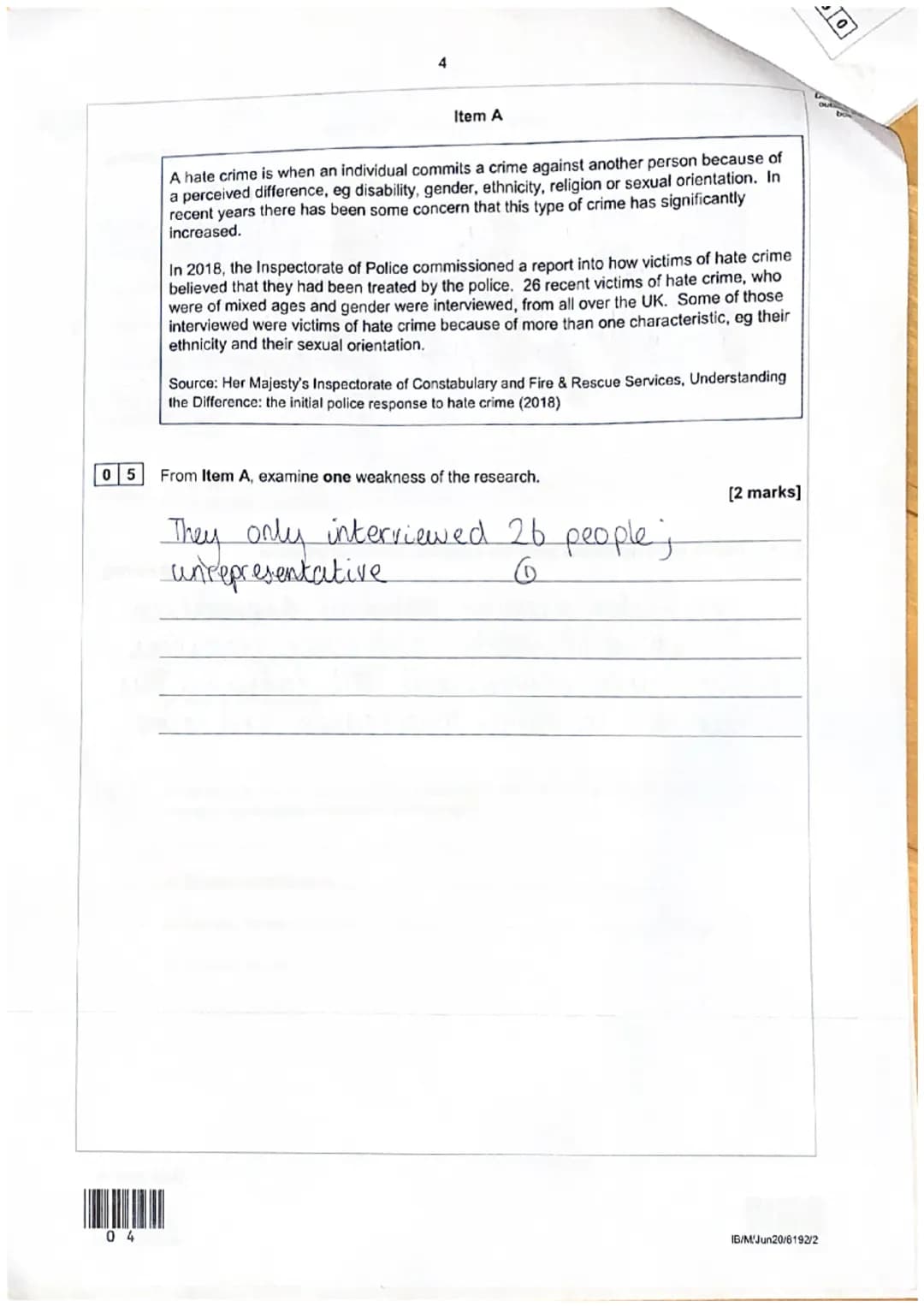 2
Section A: Crime and Deviance
Answer all questions in this section.
Only one answer per question is allowed.
For each answer completely