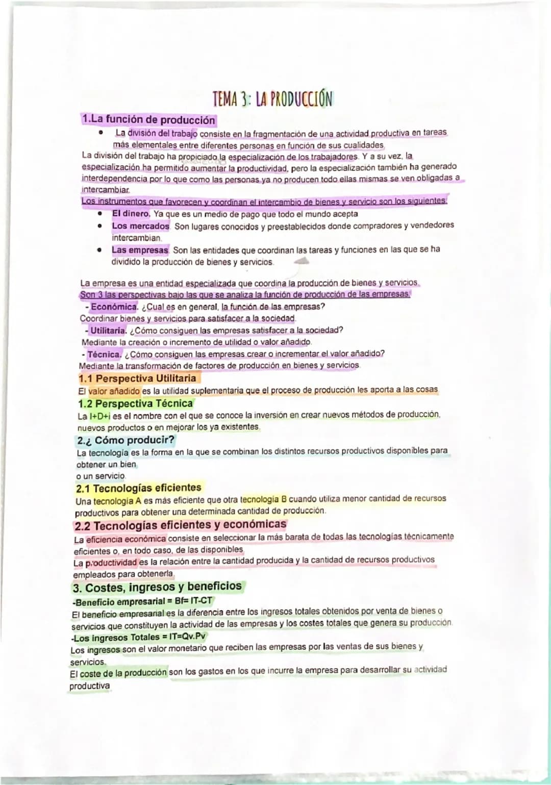# TEMA 3: LA PRODUCCIÓN
1.La función de producción
La división del trabajo consiste en la fragmentación de una actividad productiva en tar
