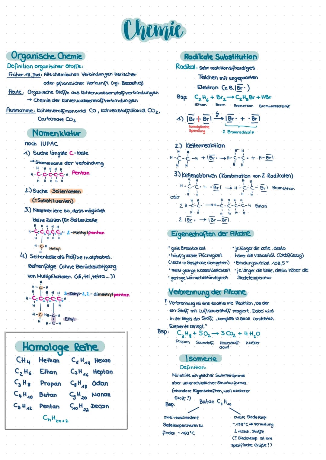 # Chemie
Organische Chemie
Definition organischer Stoffe:
Früher 19. Jhd: Alle chemischen Verbindungen Herischer
oder pflanzlicher Herkunft