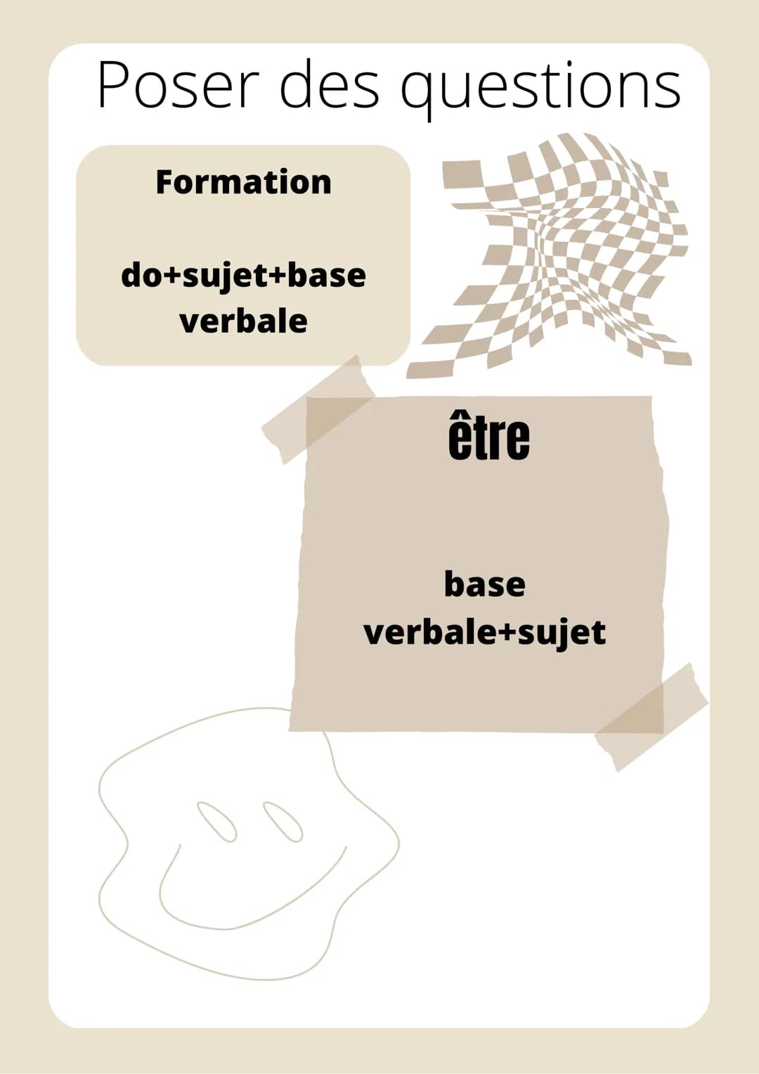 # Present
Formation
infinitif (sans to) +
terminaison
To be
i am
You are
He/she/it is
we are
you are
they are
Pour conjuguer
au présent