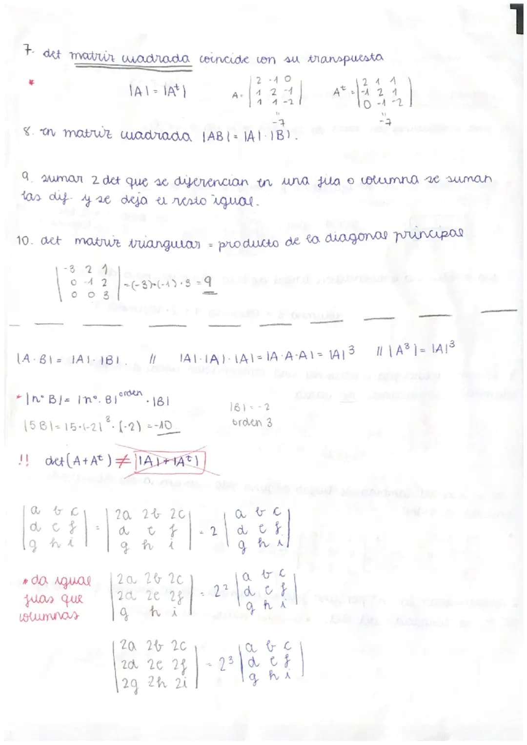 MATEMÁTICAS T.3 Y PARTE DEL T2 y4
PROPIEDADES DE LOS DETERMINANTES:
( Tema 2)
1. sua o columna con Todos los clementos nulos det = $\under