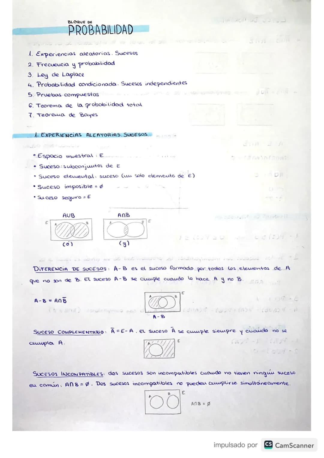 <p>En este bloque se estudian diferentes conceptos relacionados con la probabilidad.</p>
<h2>Experiencias aleatorias y sucesos</h2>
<p>Se d