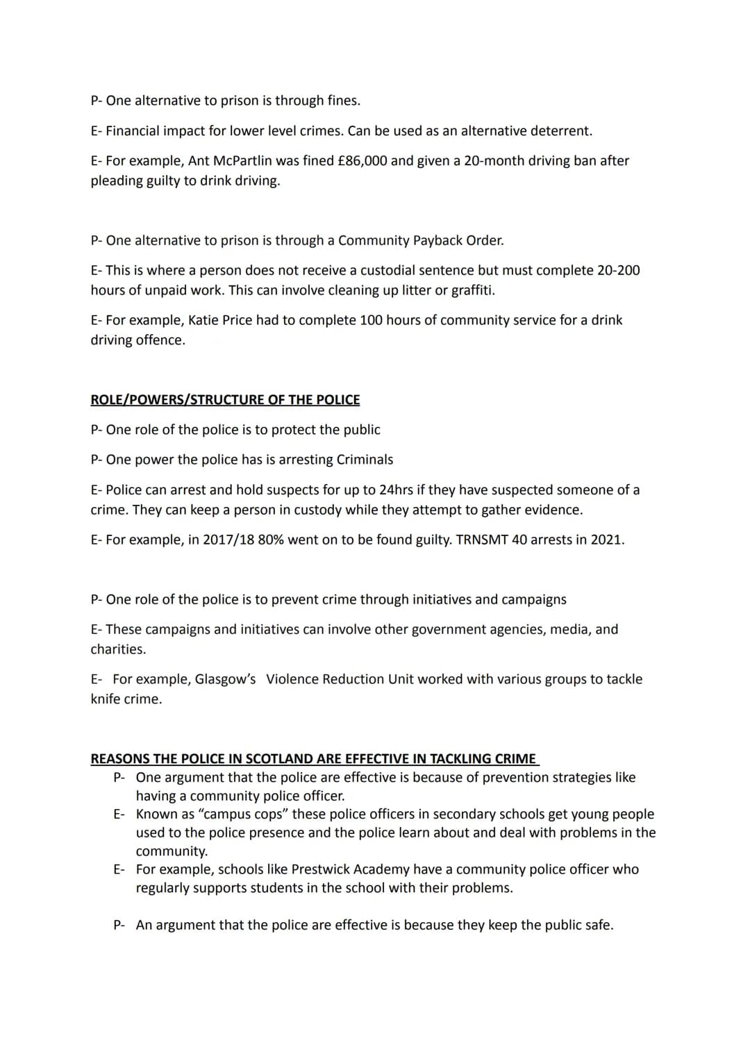 # Crime and Law PEE Paragraphs
Causes of crime
Social
P- One social cause of crime is drug
E - People with addictions commit crime to fu