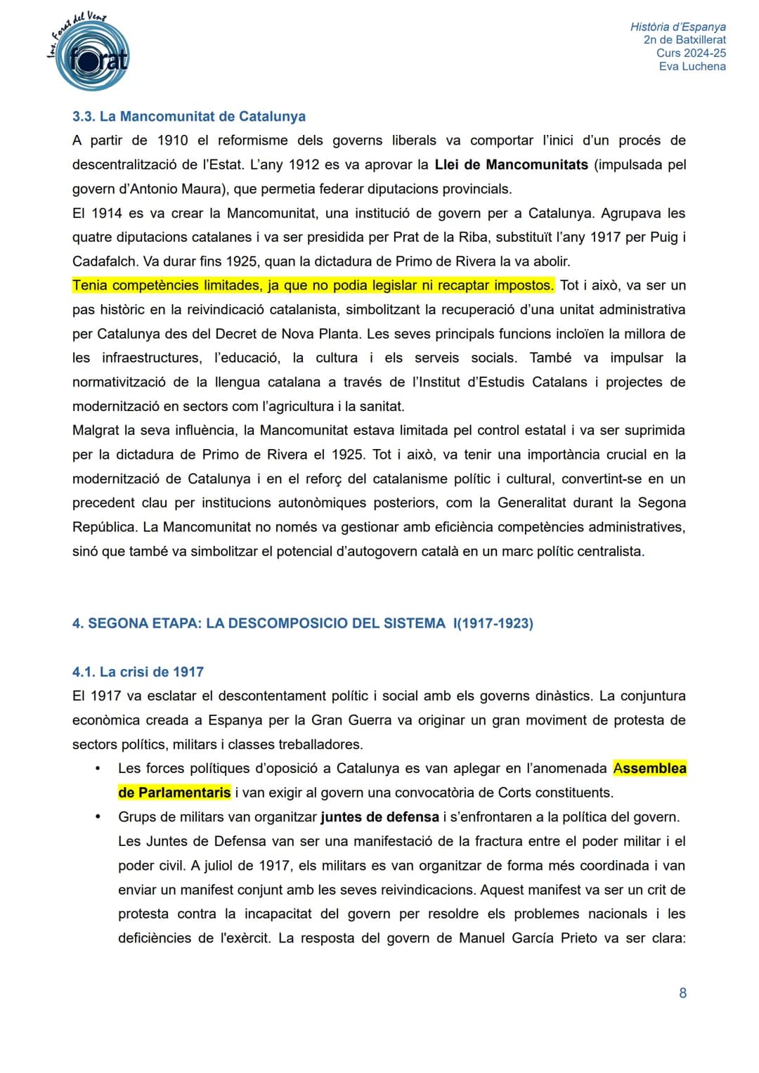 # ns. Forat del Vent
forat
# U.2. LA CRISI DE LA RESTAURACIÓ (1898-1931)
História d'Espanya
2n de Batxillerat
Curs 2024-25
Eva Luchena
A